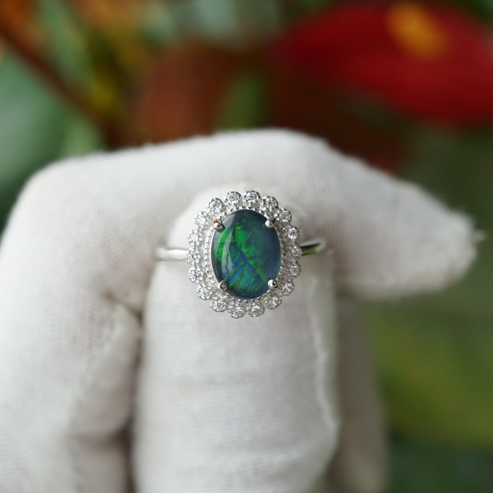 Genuine Australian Blue Opal Ring - Sterling Silver, 7x9mm-Vsabel Jewellery