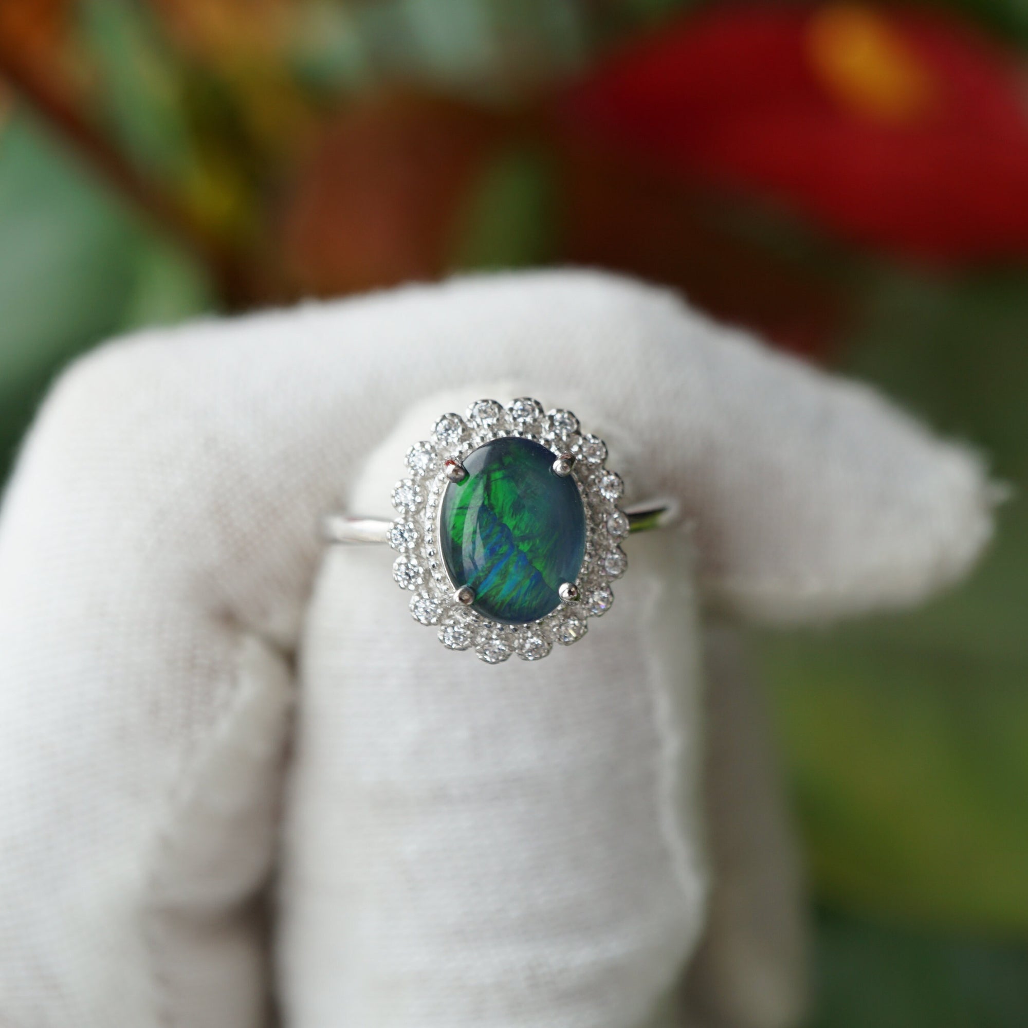 Genuine Australian Blue Opal Ring - Sterling Silver, 7x9mm-Vsabel Jewellery