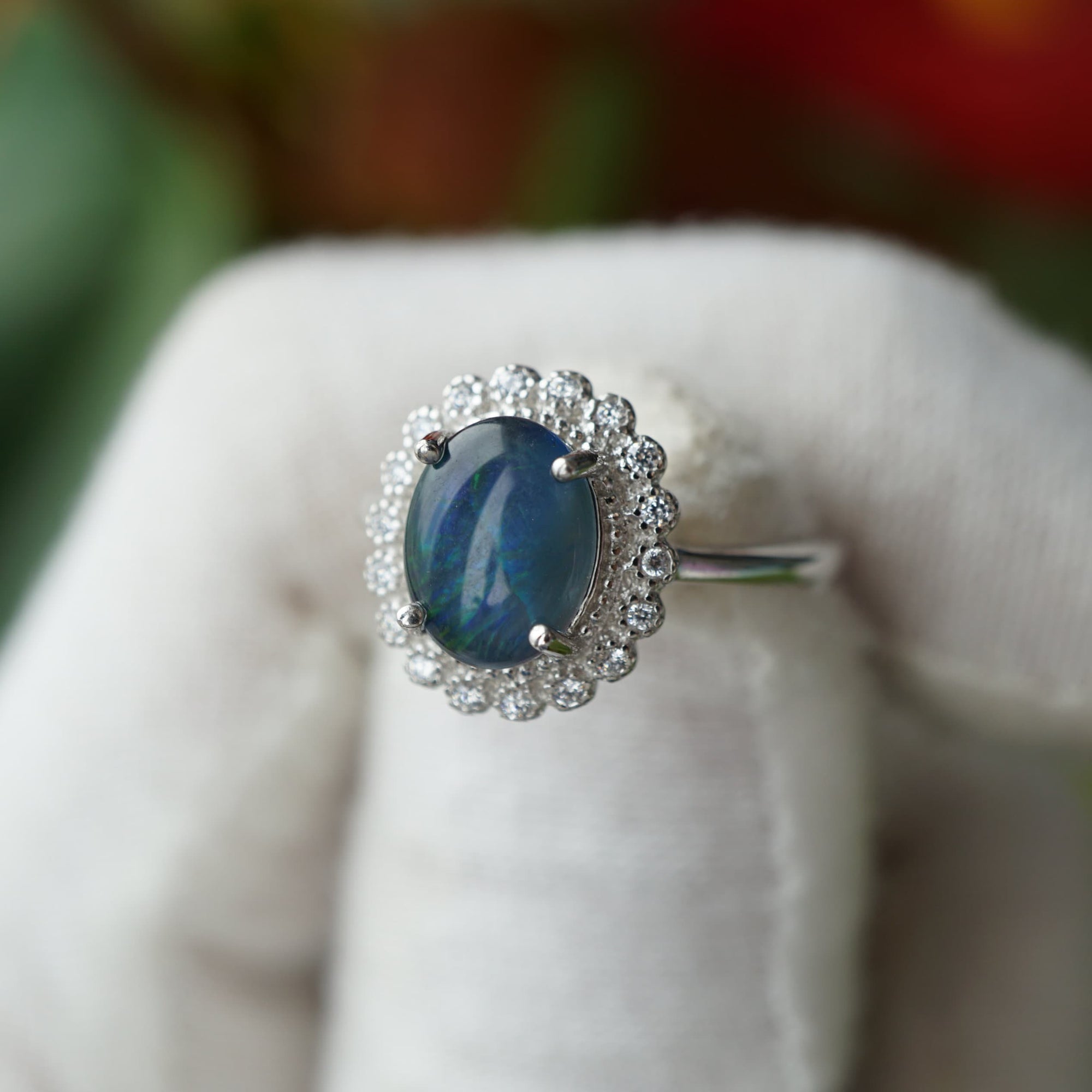 Genuine Australian Blue Opal Ring - Sterling Silver, 7x9mm-Vsabel Jewellery