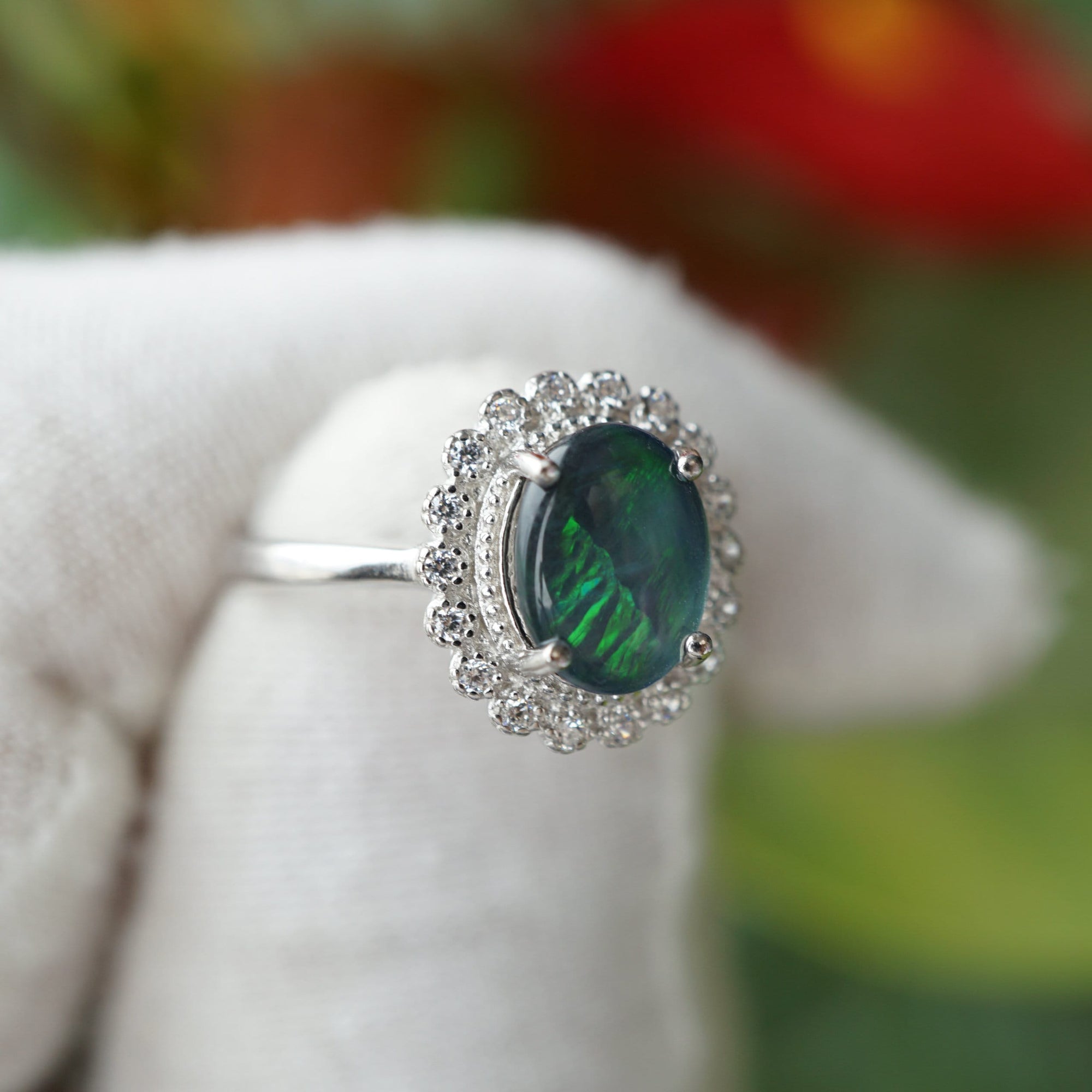 Genuine Australian Blue Opal Ring - Sterling Silver, 7x9mm-Vsabel Jewellery