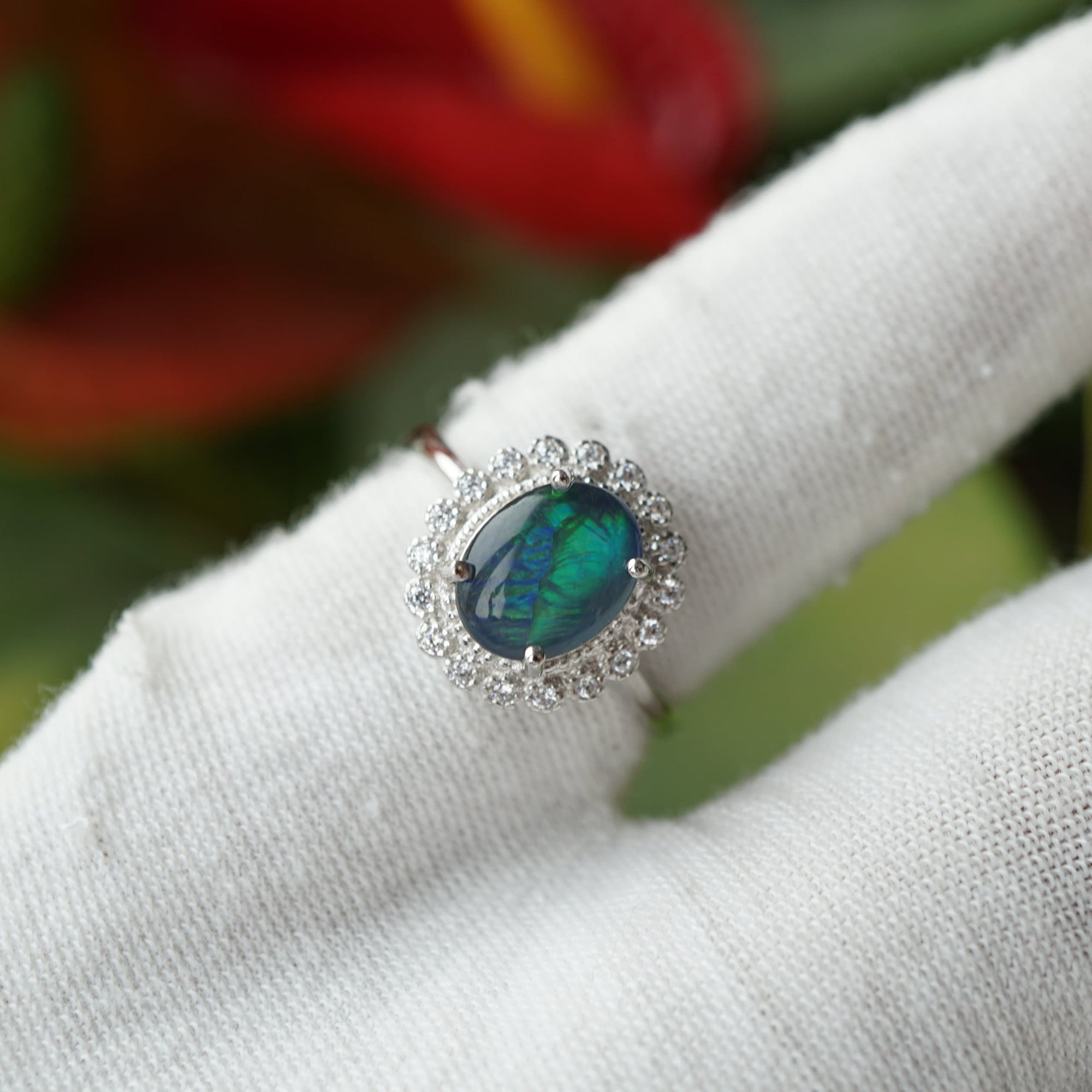 Genuine Australian Blue Opal Ring - Sterling Silver, 7x9mm-Vsabel Jewellery