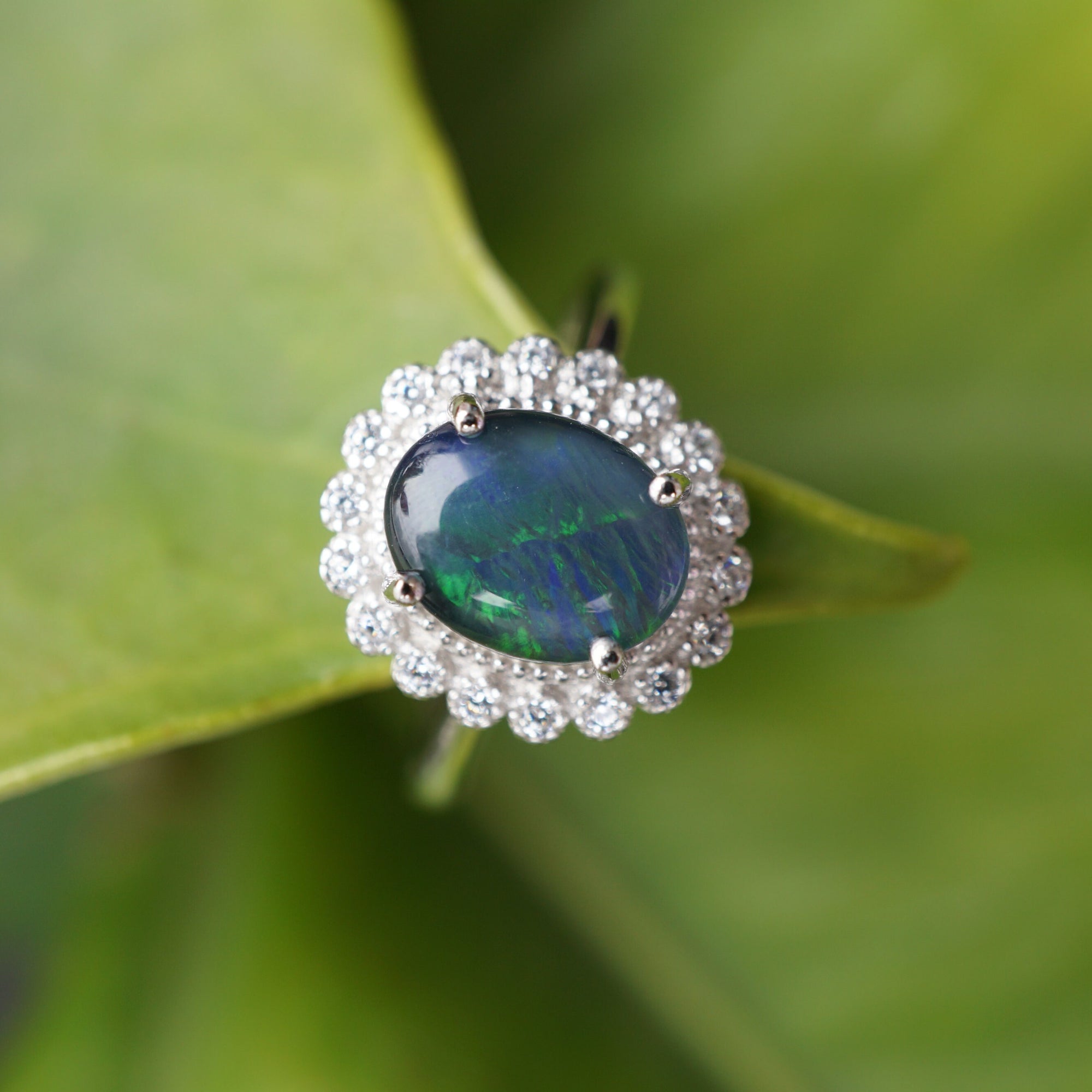 Genuine Australian Blue Opal Ring - Sterling Silver, 7x9mm-Vsabel Jewellery