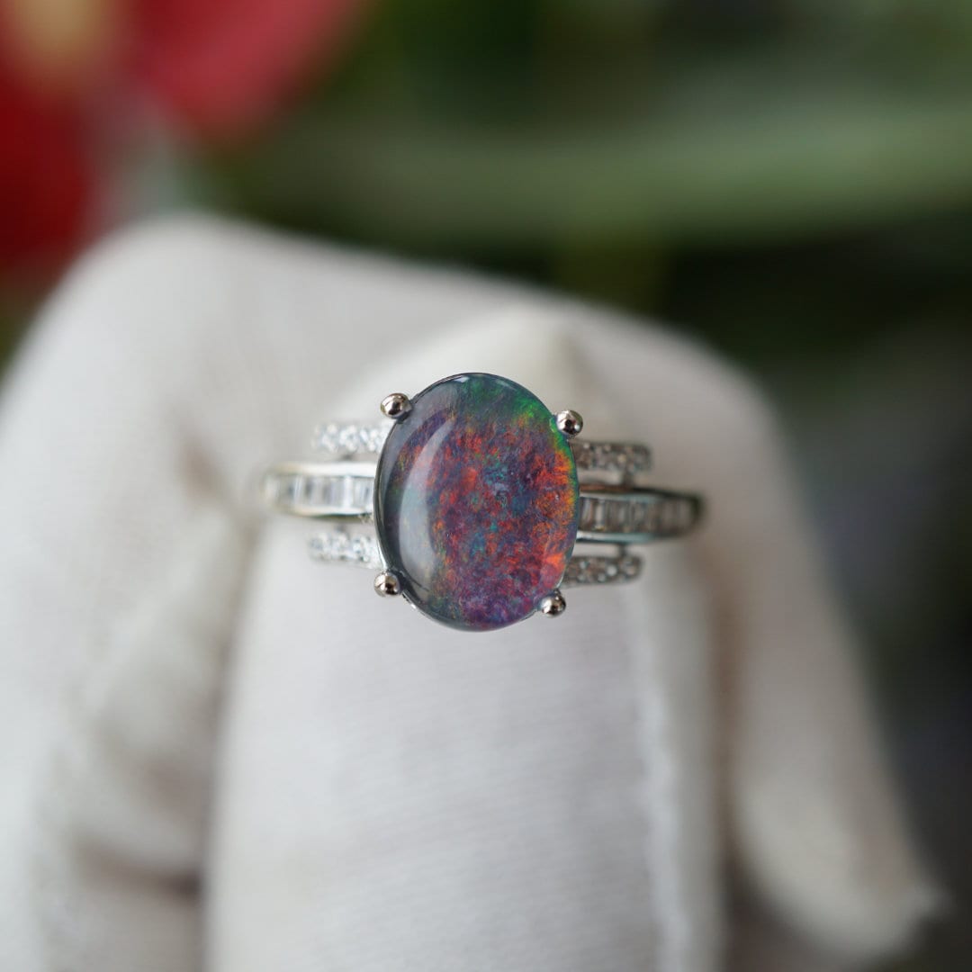 Stunning Australian opal ring, genuine sterling silver rainbow opal ring, simple opal ring, opal ring gift, everyday wear opal ring, 7x9mm-Vsabel Jewellery