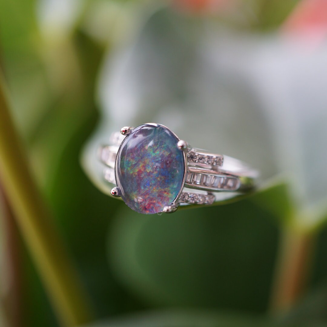 Stunning Australian opal ring, genuine sterling silver rainbow opal ring, simple opal ring, opal ring gift, everyday wear opal ring, 7x9mm-Vsabel Jewellery