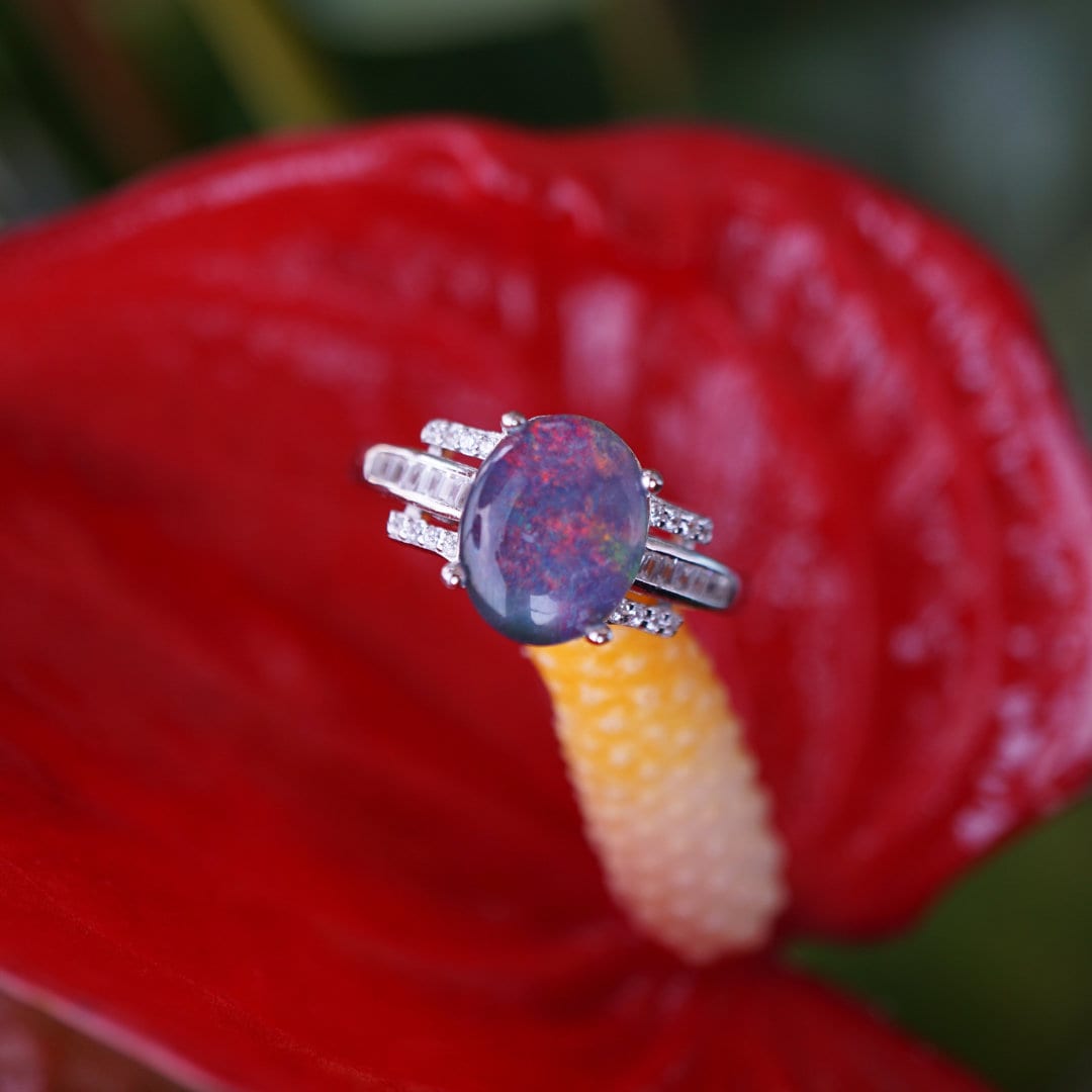 Stunning Australian opal ring, genuine sterling silver rainbow opal ring, simple opal ring, opal ring gift, everyday wear opal ring, 7x9mm-Vsabel Jewellery