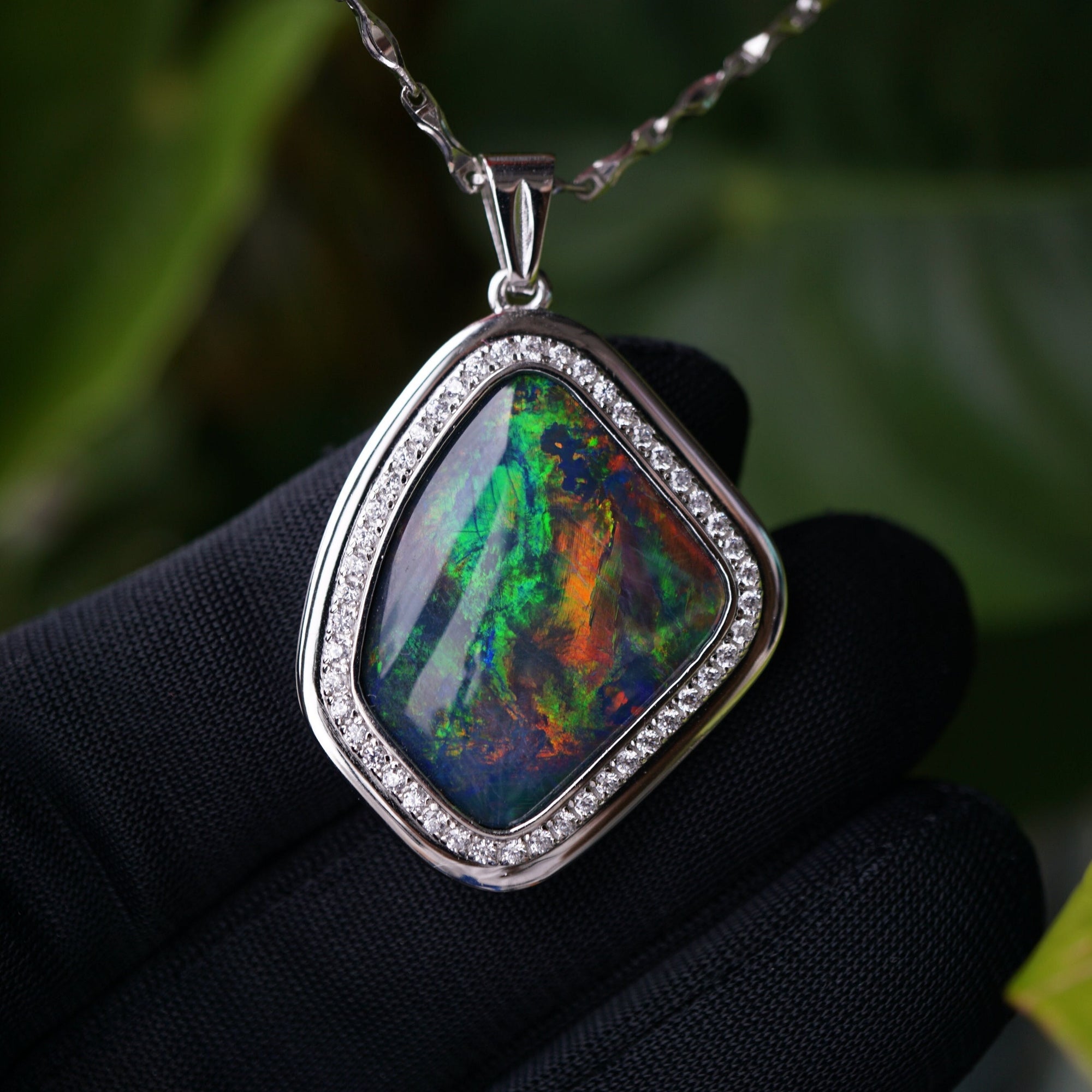 Unique handmade rainbow australian triplet opal pendant necklace with cubic zirconia's in 925 sterling silver, opal pendant, gift for mum-Vsabel Jewellery