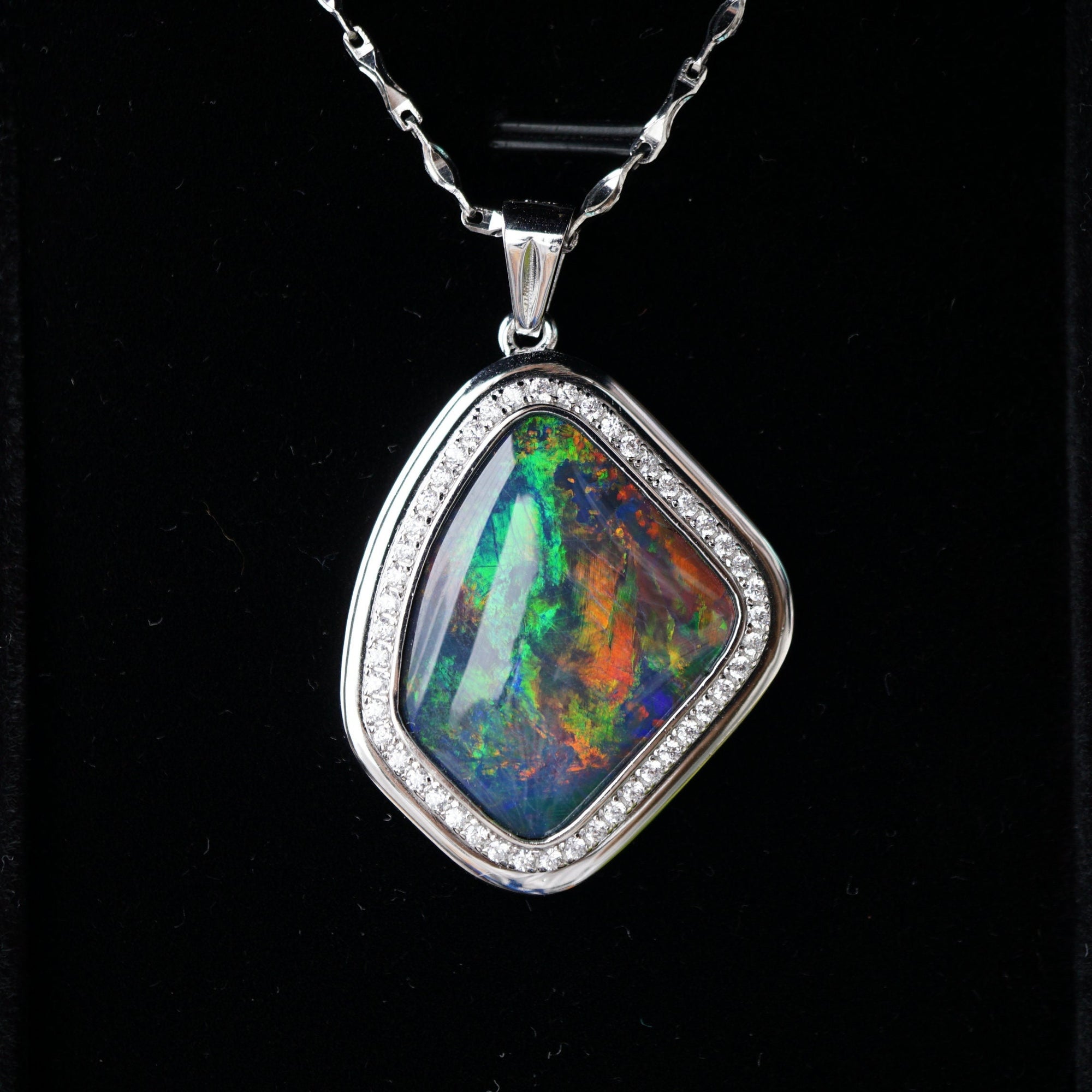 Unique handmade rainbow australian triplet opal pendant necklace with cubic zirconia's in 925 sterling silver, opal pendant, gift for mum-Vsabel Jewellery