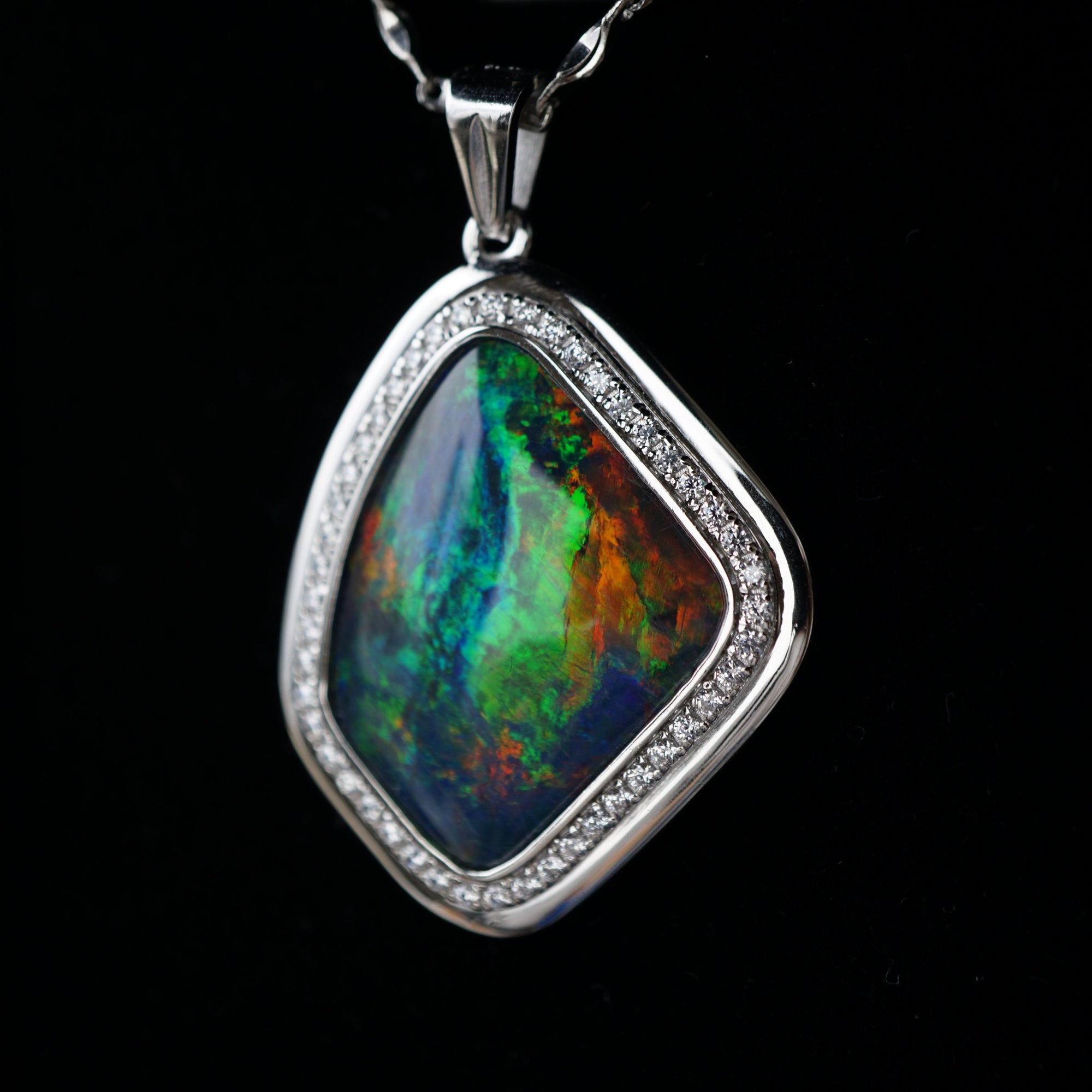 Unique handmade rainbow australian triplet opal pendant necklace with cubic zirconia's in 925 sterling silver, opal pendant, gift for mum-Vsabel Jewellery