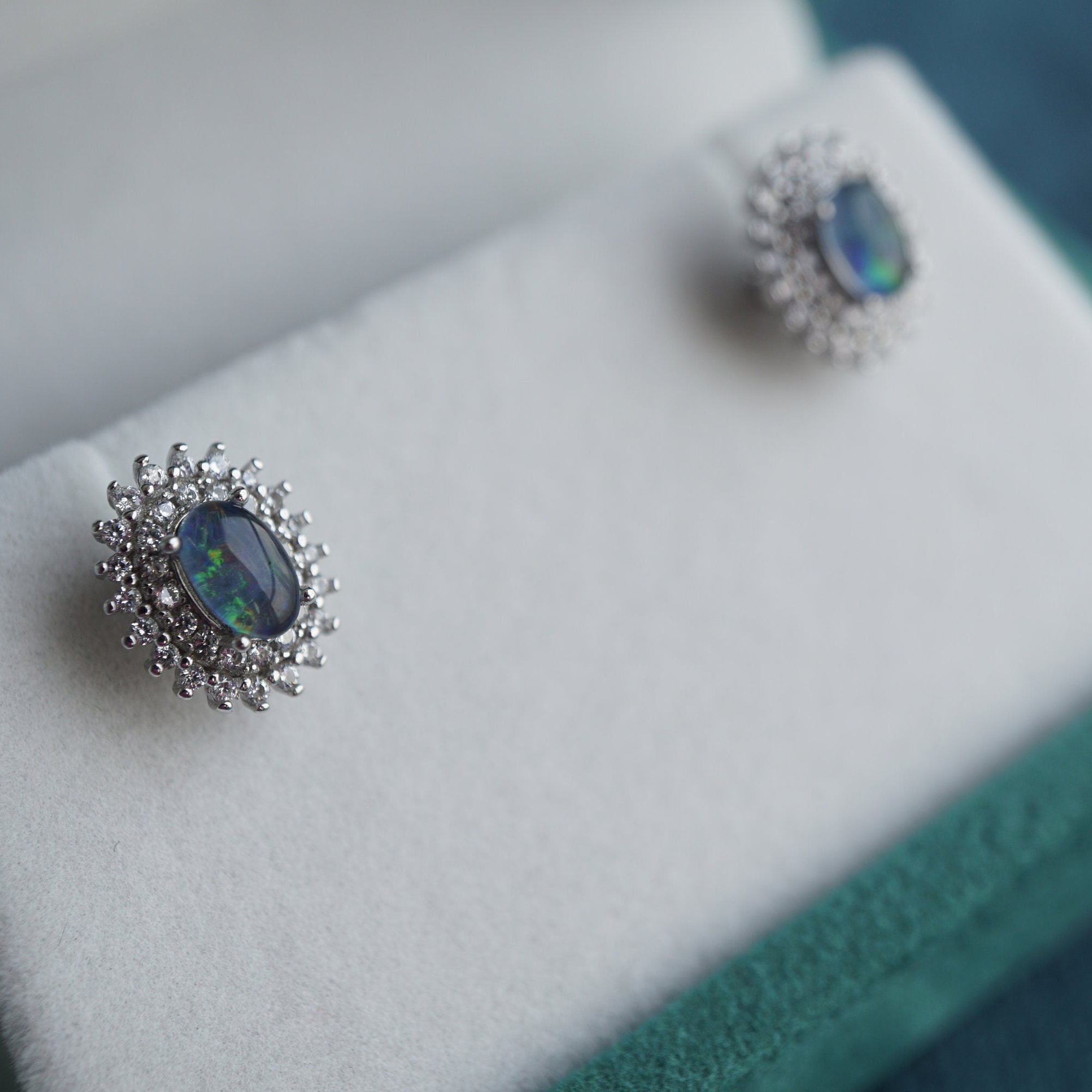 Luxury Double Holo Opal Earring Studs - Elegant Statement-Vsabel Jewellery