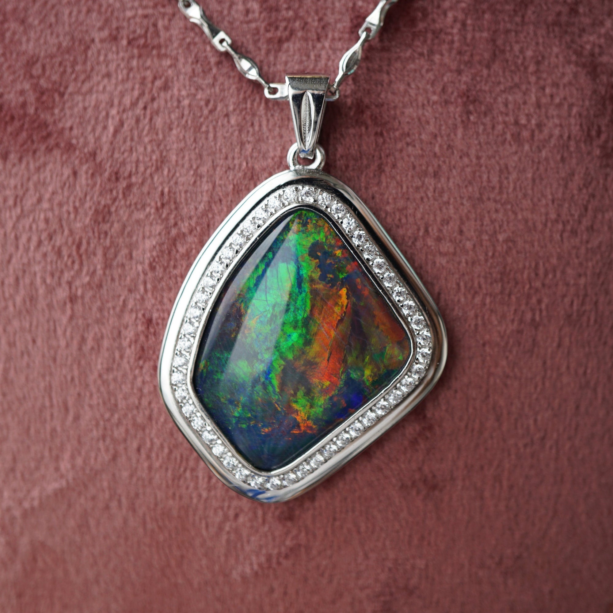 Unique handmade rainbow australian triplet opal pendant necklace with cubic zirconia's in 925 sterling silver, opal pendant, gift for mum-Vsabel Jewellery