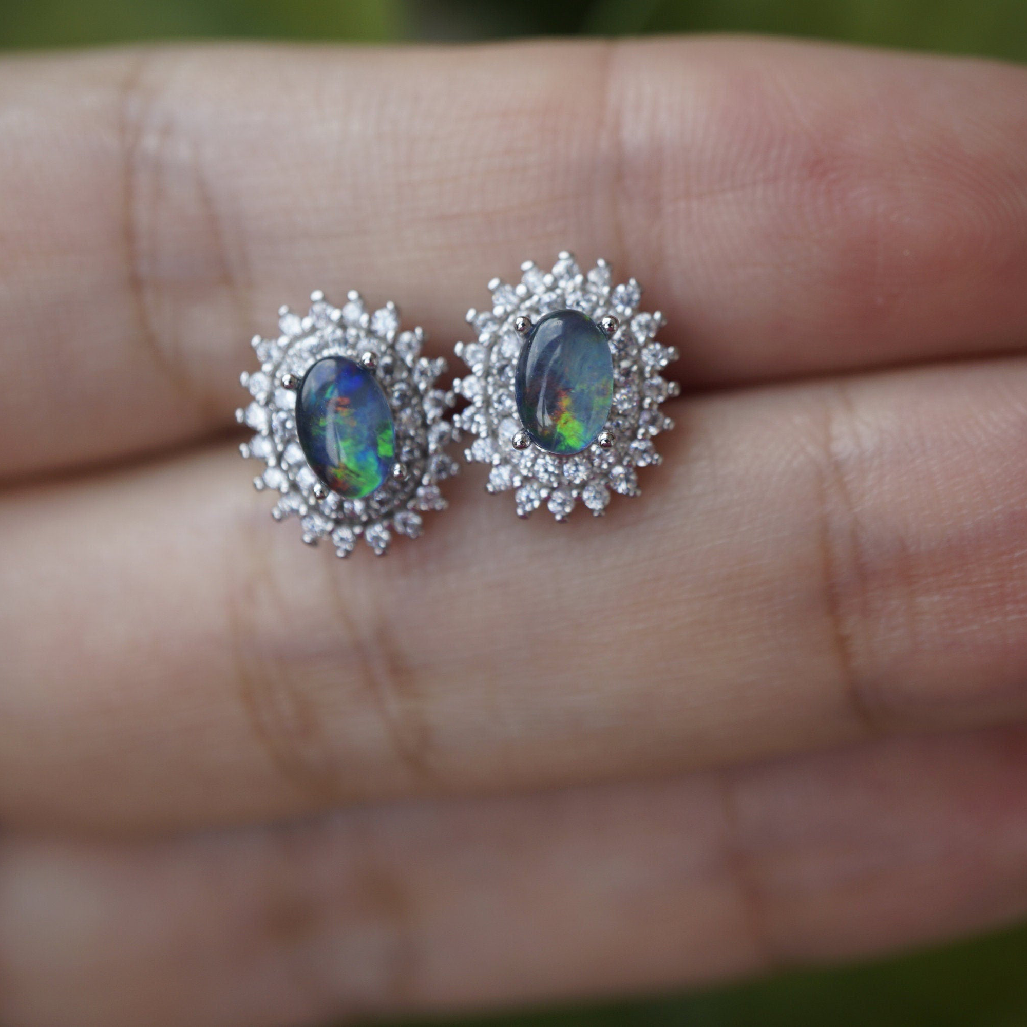 Luxury Double Holo Opal Earring Studs - Elegant Statement-Vsabel Jewellery