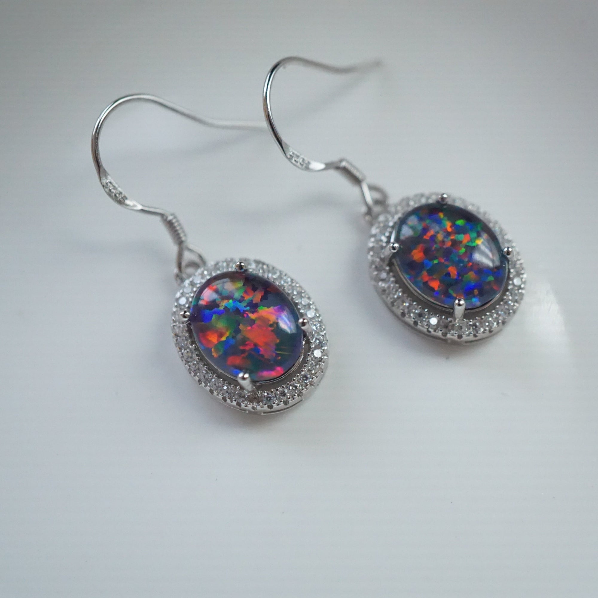 Unique rainbow triplet dangle opal earrings, australian natural triplet opal earrings, gemstone earrings, wedding jewelry, 8x10mm-Vsabel Jewellery