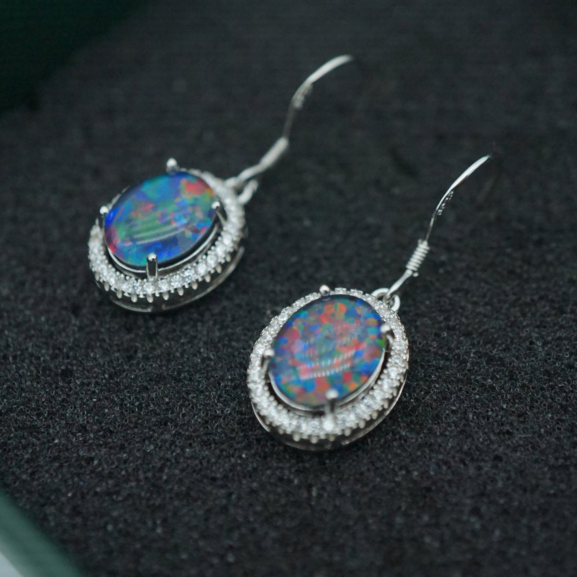 Unique rainbow triplet dangle opal earrings, australian natural triplet opal earrings, gemstone earrings, wedding jewelry, 8x10mm-Vsabel Jewellery