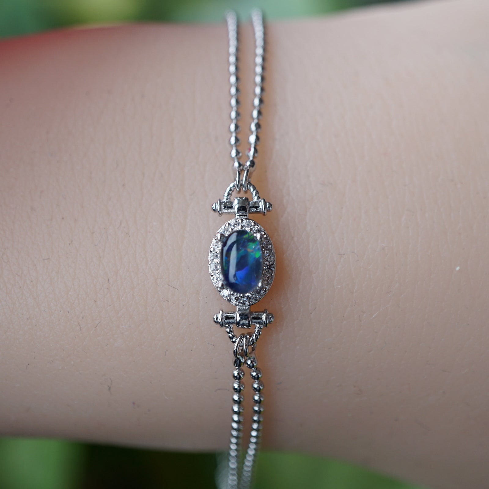 Rainbow sterling silver natural australian opal bracelet, opal bracelet, rainbown opal bracelet, 6x4mm-Vsabel Jewellery