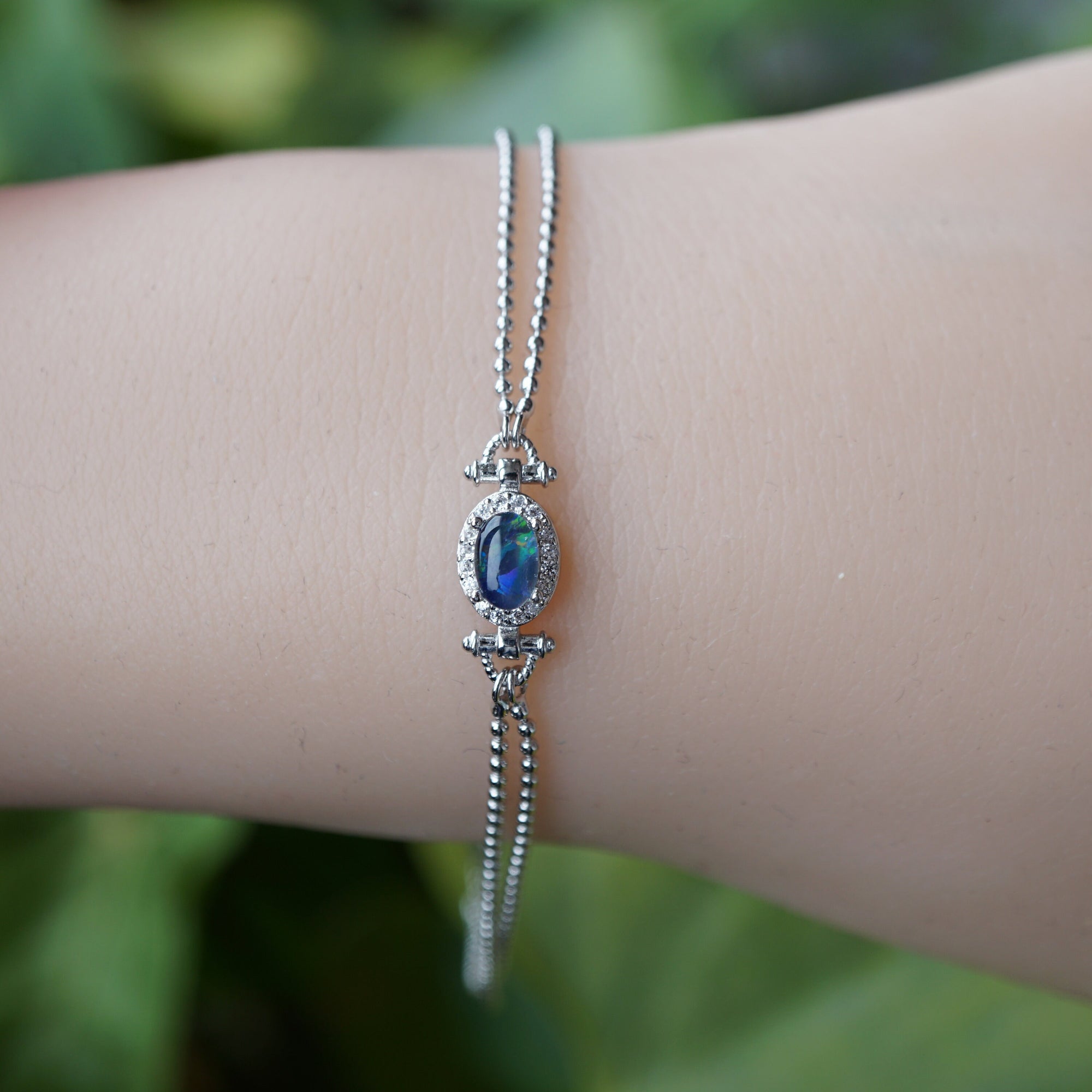 Rainbow sterling silver natural australian opal bracelet, opal bracelet, rainbown opal bracelet, 6x4mm-Vsabel Jewellery