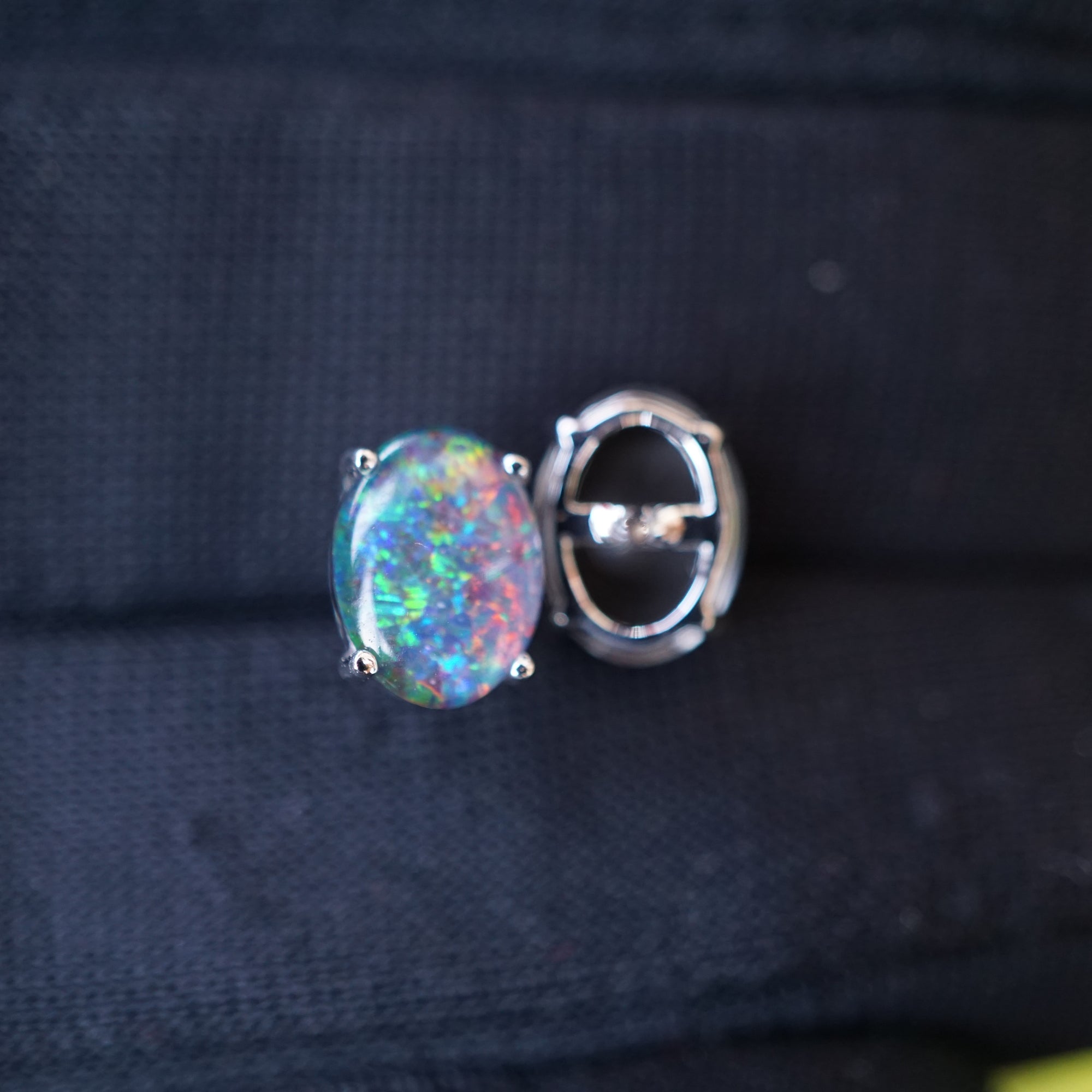 Elegant 18k White Gold Opal Earring Studs - Natural Australian Triplet Opal-Vsabel Jewellery