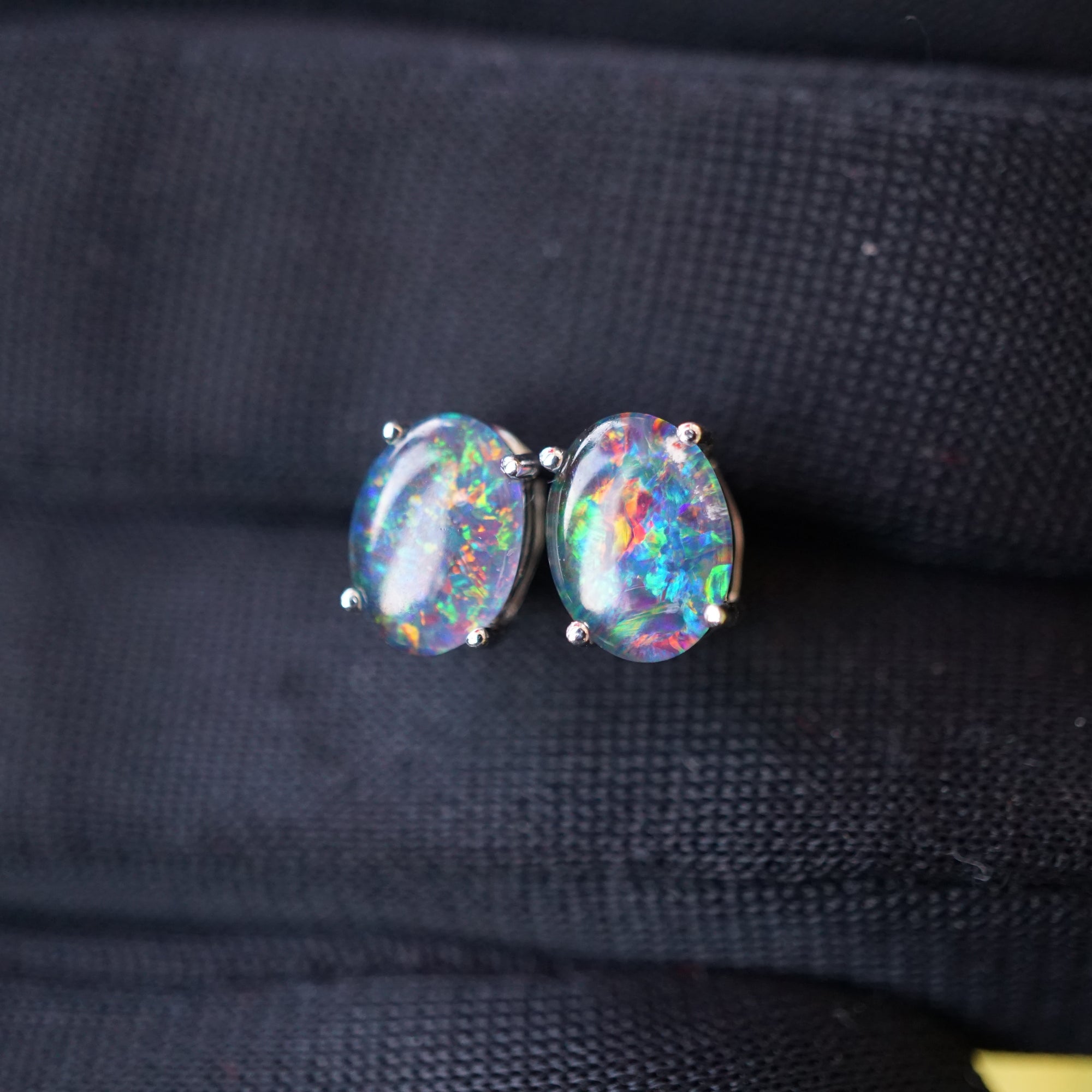 Elegant 18k White Gold Opal Earring Studs - Natural Australian Triplet Opal-Vsabel Jewellery