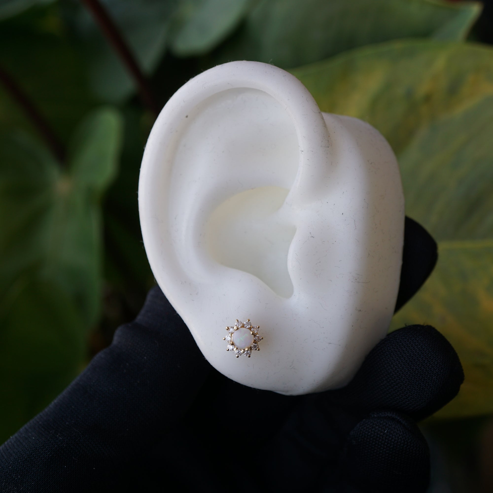 18k solid gold flower 4mm round genuine crystal opal earring studs-Vsabel Jewellery
