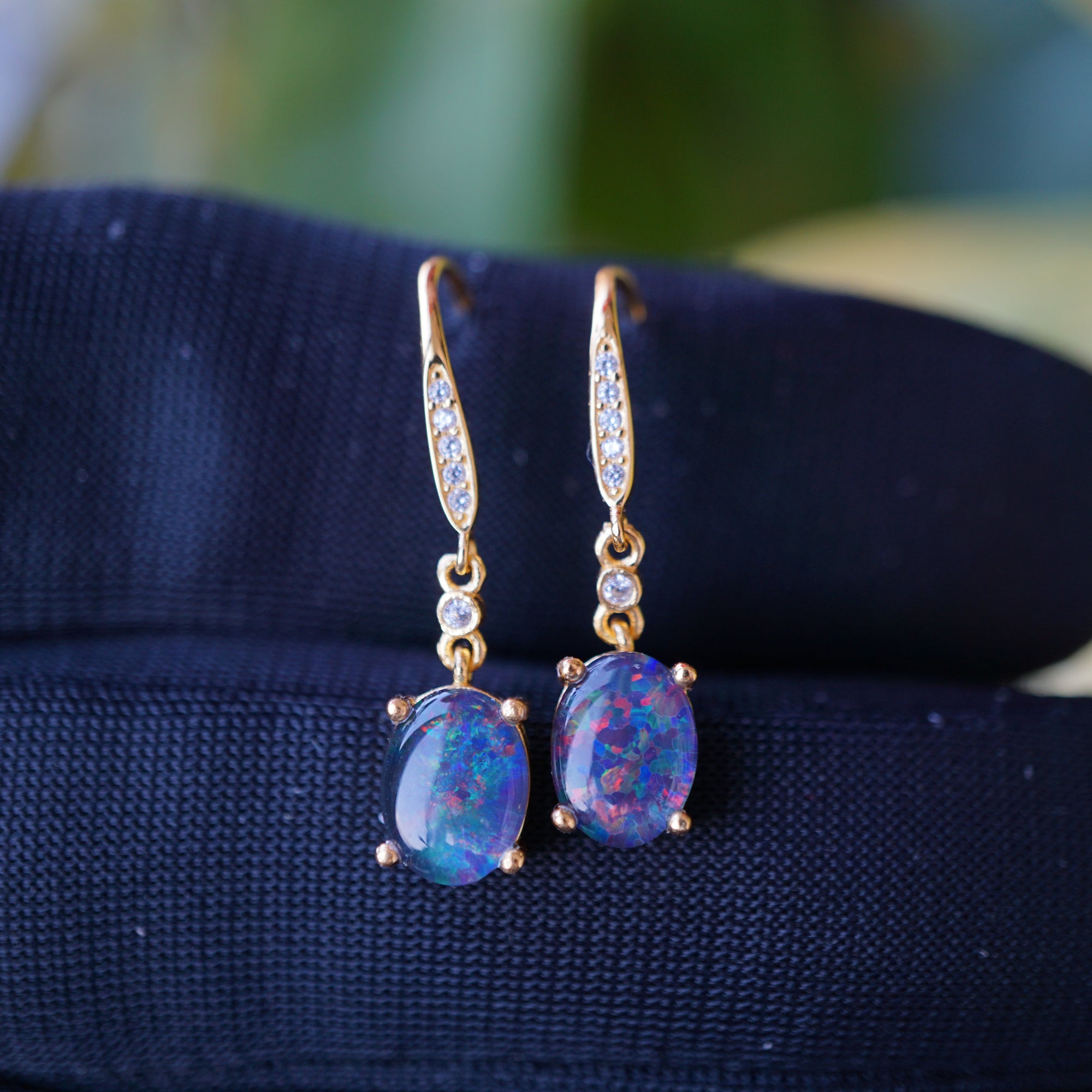 Unique purple triplet dangle opal earrings, australian natural triplet opal earrings, gemstone earrings, wedding jewelry, 8x6mm-Vsabel Jewellery