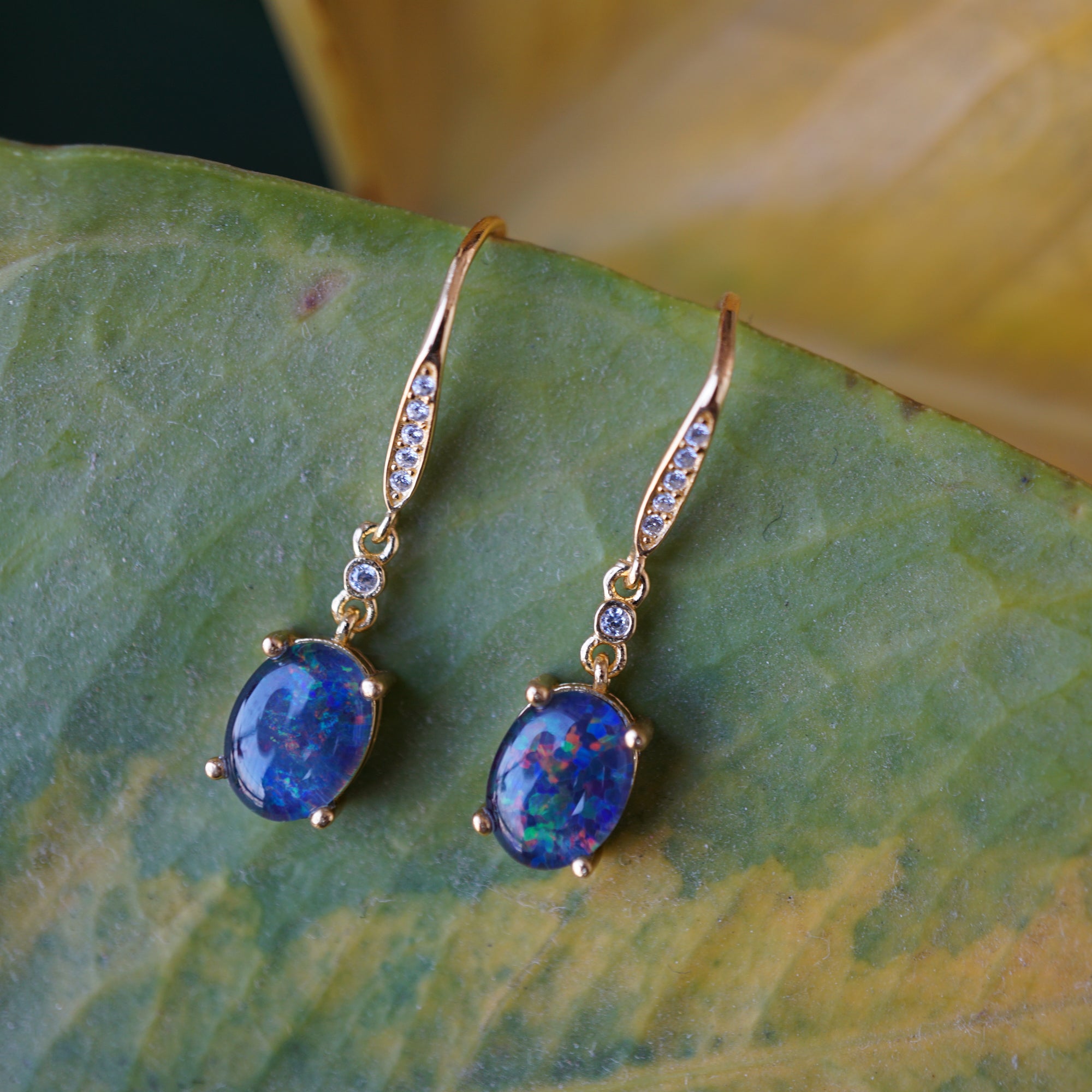 Unique purple triplet dangle opal earrings, australian natural triplet opal earrings, gemstone earrings, wedding jewelry, 8x6mm-Vsabel Jewellery