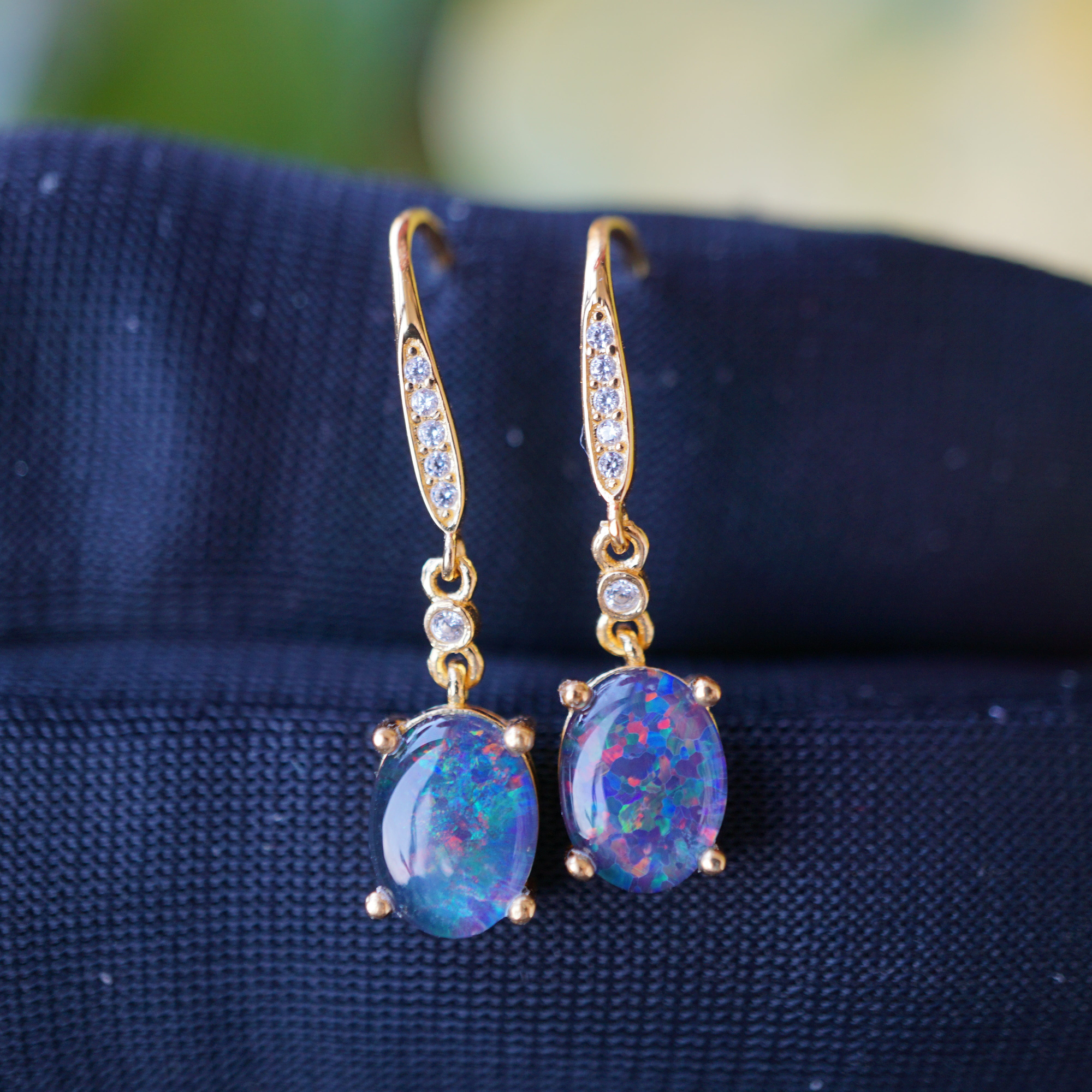 Unique purple triplet dangle opal earrings, australian natural triplet opal earrings, gemstone earrings, wedding jewelry, 8x6mm-Vsabel Jewellery