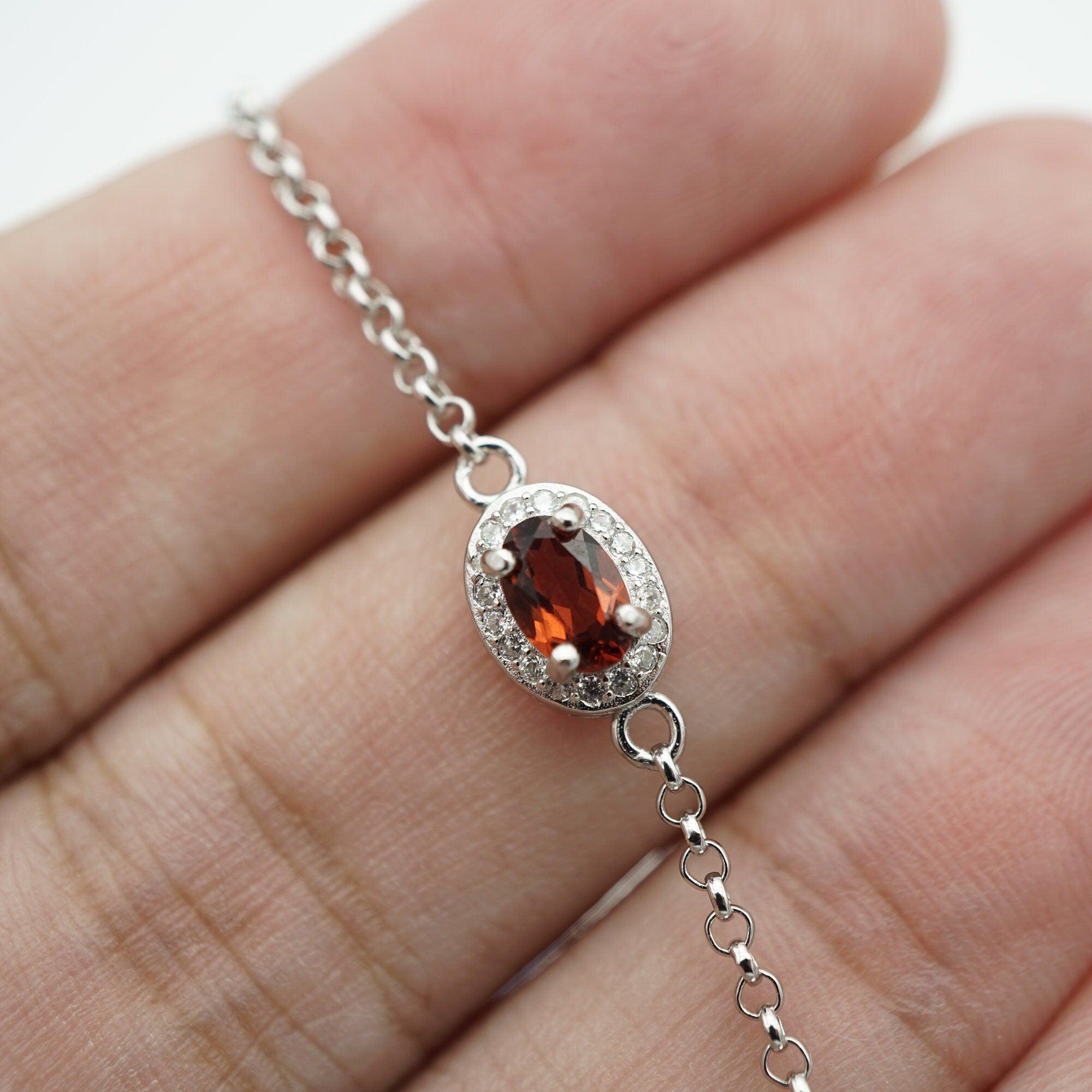 Dainty Garnet Bracelet, Garnet January Birthstone, Garnet Bracelet, Bridesmaid Bracelet, Simple Garnet Bracelet, 925 Sterling Silver