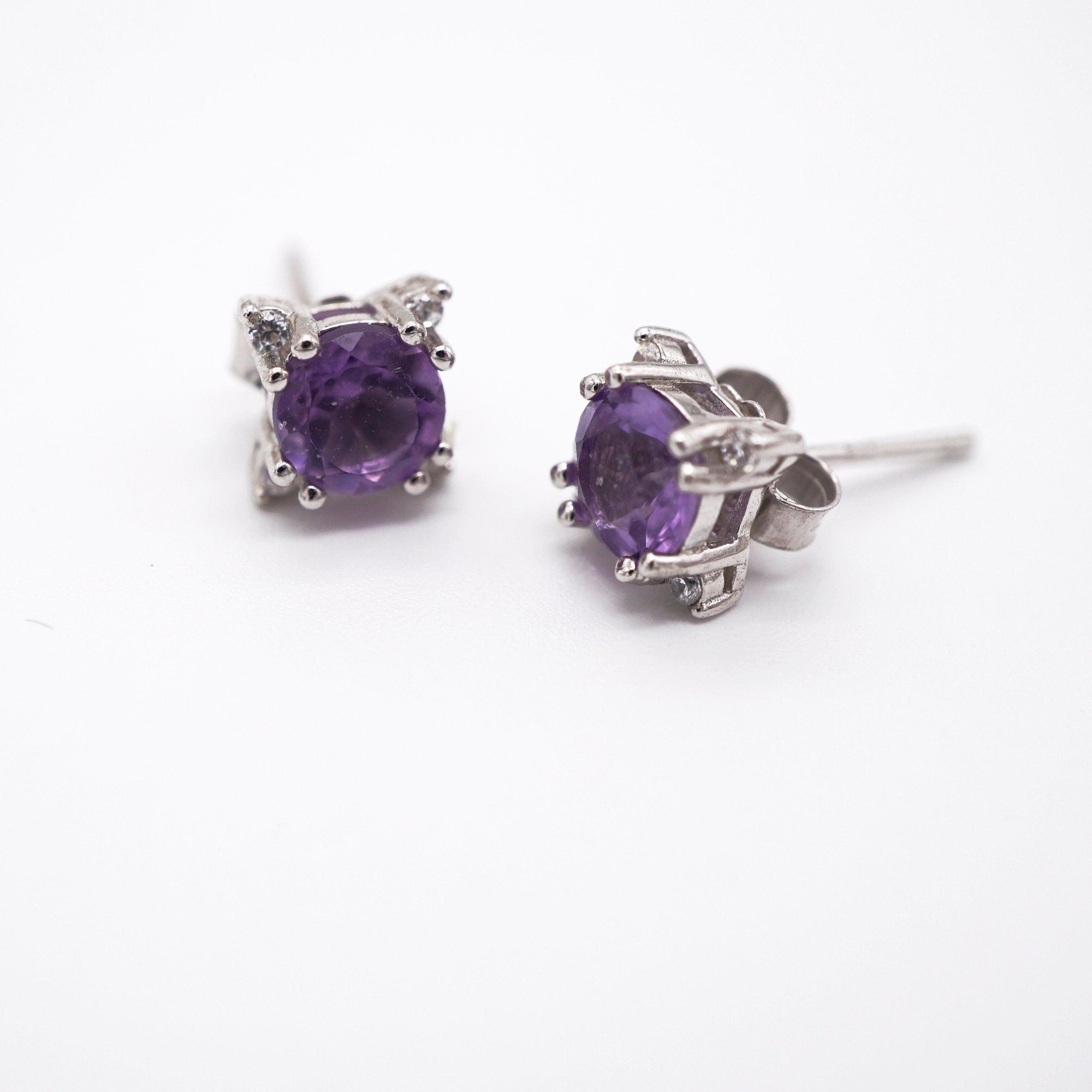 Dainty Natural Amethyst Earring Studs in 925 Sterling Silver, Genuine Purple Amethyst Crystal Stud Earrings, Semi Precious Gemstone