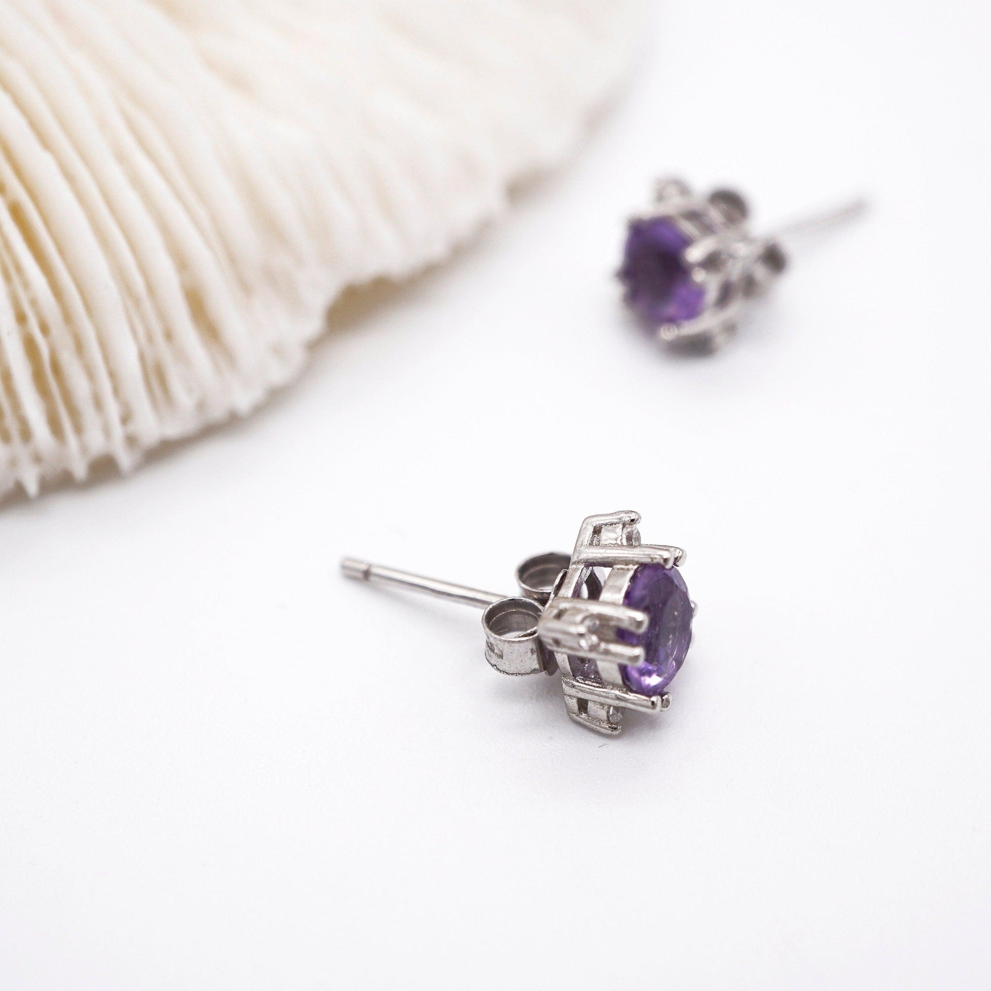 Dainty Natural Amethyst Earring Studs in 925 Sterling Silver, Genuine Purple Amethyst Crystal Stud Earrings, Semi Precious Gemstone